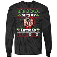 Merry Liftmas Funny Lifting Weights Jacked Santa Claus Ugly Christmas Tie-Dye Long Sleeve Shirt