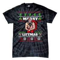 Merry Liftmas Funny Lifting Weights Jacked Santa Claus Ugly Christmas Tie-Dye T-Shirt