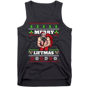 Merry Liftmas Funny Lifting Weights Jacked Santa Claus Ugly Christmas Tank Top