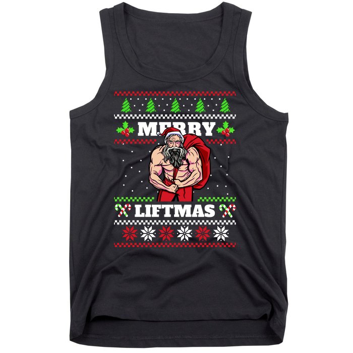 Merry Liftmas Funny Lifting Weights Jacked Santa Claus Ugly Christmas Tank Top