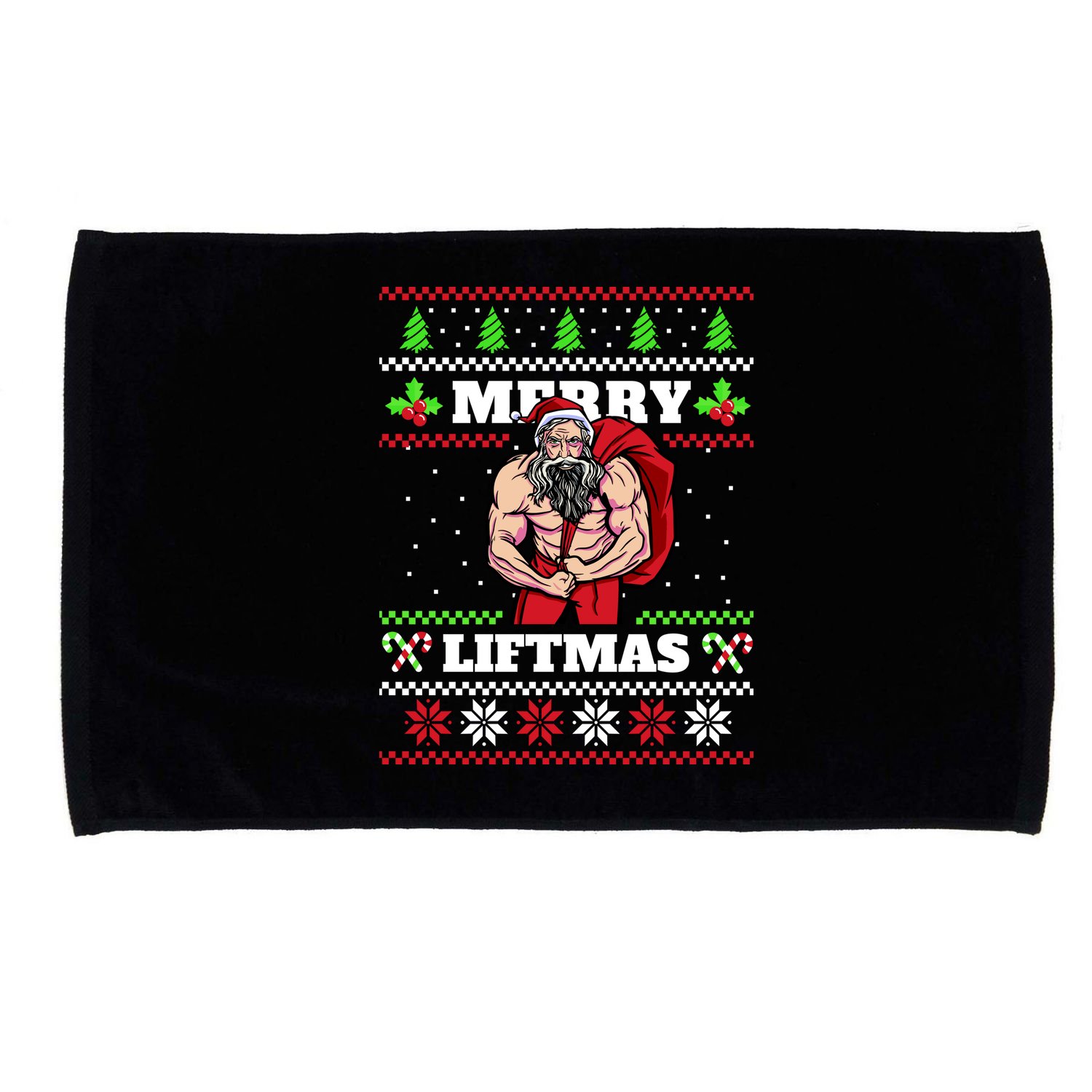 Merry Liftmas Funny Lifting Weights Jacked Santa Claus Ugly Christmas Microfiber Hand Towel