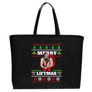 Merry Liftmas Funny Lifting Weights Jacked Santa Claus Ugly Christmas Cotton Canvas Jumbo Tote