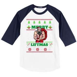 Merry Liftmas Funny Lifting Weights Jacked Santa Claus Ugly Christmas Baseball Sleeve Shirt