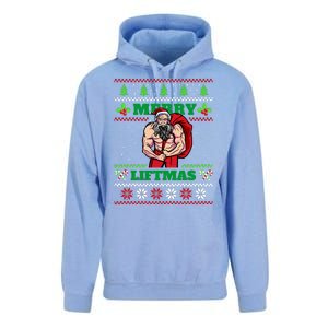 Merry Liftmas Funny Lifting Weights Jacked Santa Claus Ugly Christmas Unisex Surf Hoodie