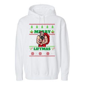 Merry Liftmas Funny Lifting Weights Jacked Santa Claus Ugly Christmas Garment-Dyed Fleece Hoodie