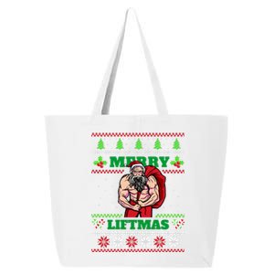 Merry Liftmas Funny Lifting Weights Jacked Santa Claus Ugly Christmas 25L Jumbo Tote