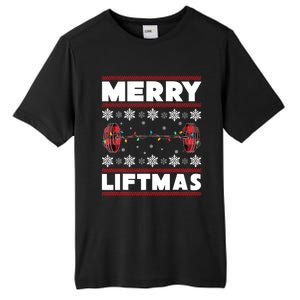 Merry Liftmas Funny Christmas Gym Workout Fitness Gift Tall Fusion ChromaSoft Performance T-Shirt