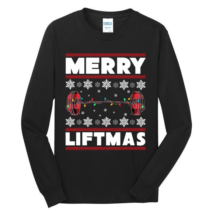 Merry Liftmas Funny Christmas Gym Workout Fitness Gift Tall Long Sleeve T-Shirt