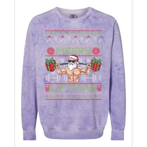 Merry Liftmas Fitness Xmas Santa Ugly Christmas Bodybuilder Gift Colorblast Crewneck Sweatshirt