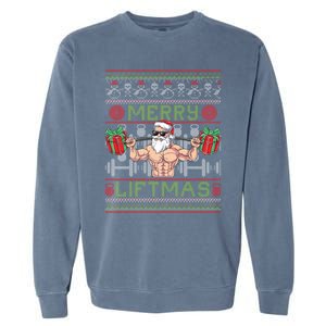 Merry Liftmas Fitness Xmas Santa Ugly Christmas Bodybuilder Gift Garment-Dyed Sweatshirt