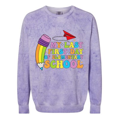 My Last First Day Of Elementary School Back To School Colorblast Crewneck Sweatshirt