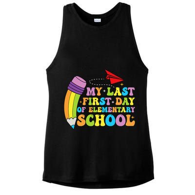 My Last First Day Of Elementary School Back To School Ladies PosiCharge Tri-Blend Wicking Tank