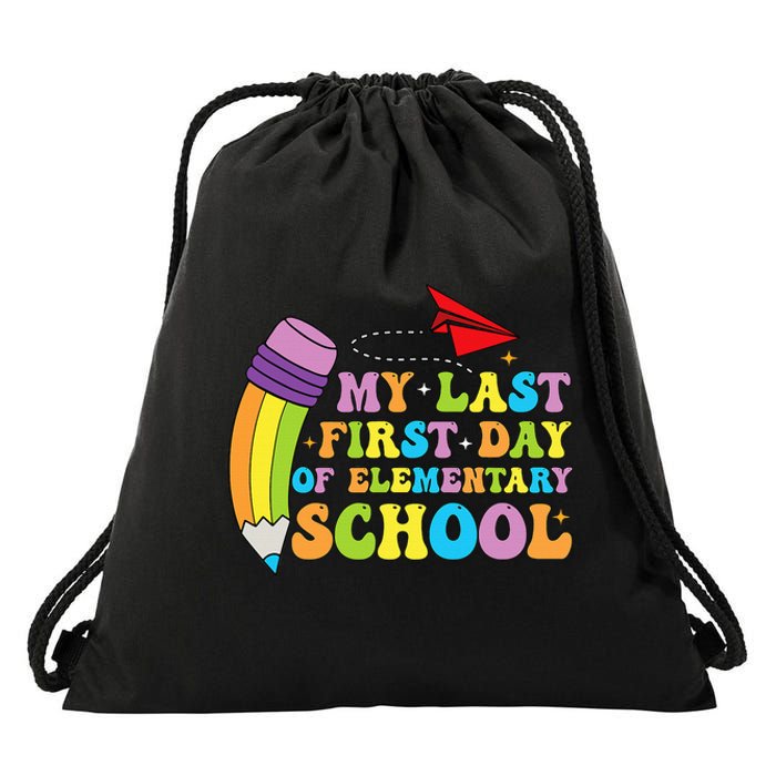 My Last First Day Of Elementary School Back To School Drawstring Bag