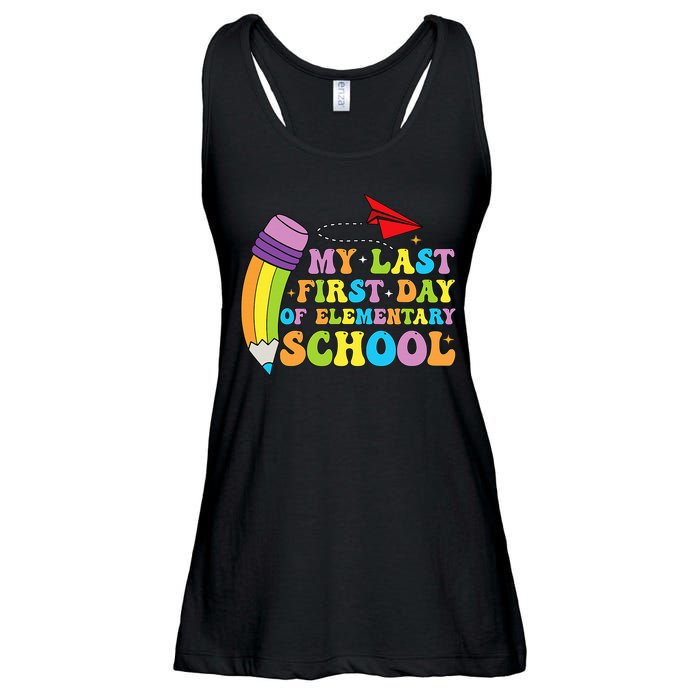 My Last First Day Of Elementary School Back To School Ladies Essential Flowy Tank