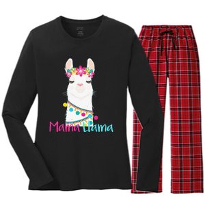 Mama Llama Funny Mother's Day Mom Birthday Women's Long Sleeve Flannel Pajama Set 