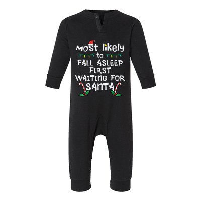 Most Likely Fall Asleep Santa Christmas Xmas Family Matching Infant Fleece One Piece