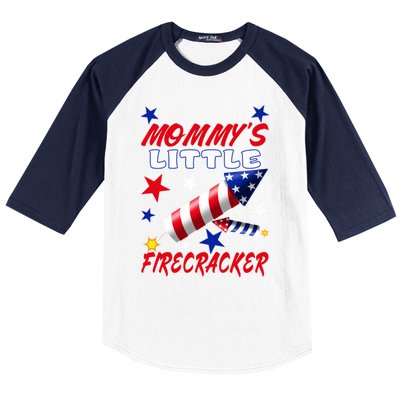 Mommys Little Firecracker 4th Of July Fun Birthday Gift Baseball Sleeve Shirt