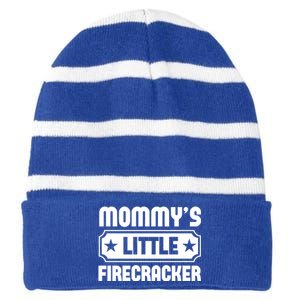 Mommys Little Firecracker Funny Mothers Day Funny Gift Striped Beanie with Solid Band