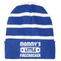 Mommys Little Firecracker Funny Mothers Day Funny Gift Striped Beanie with Solid Band