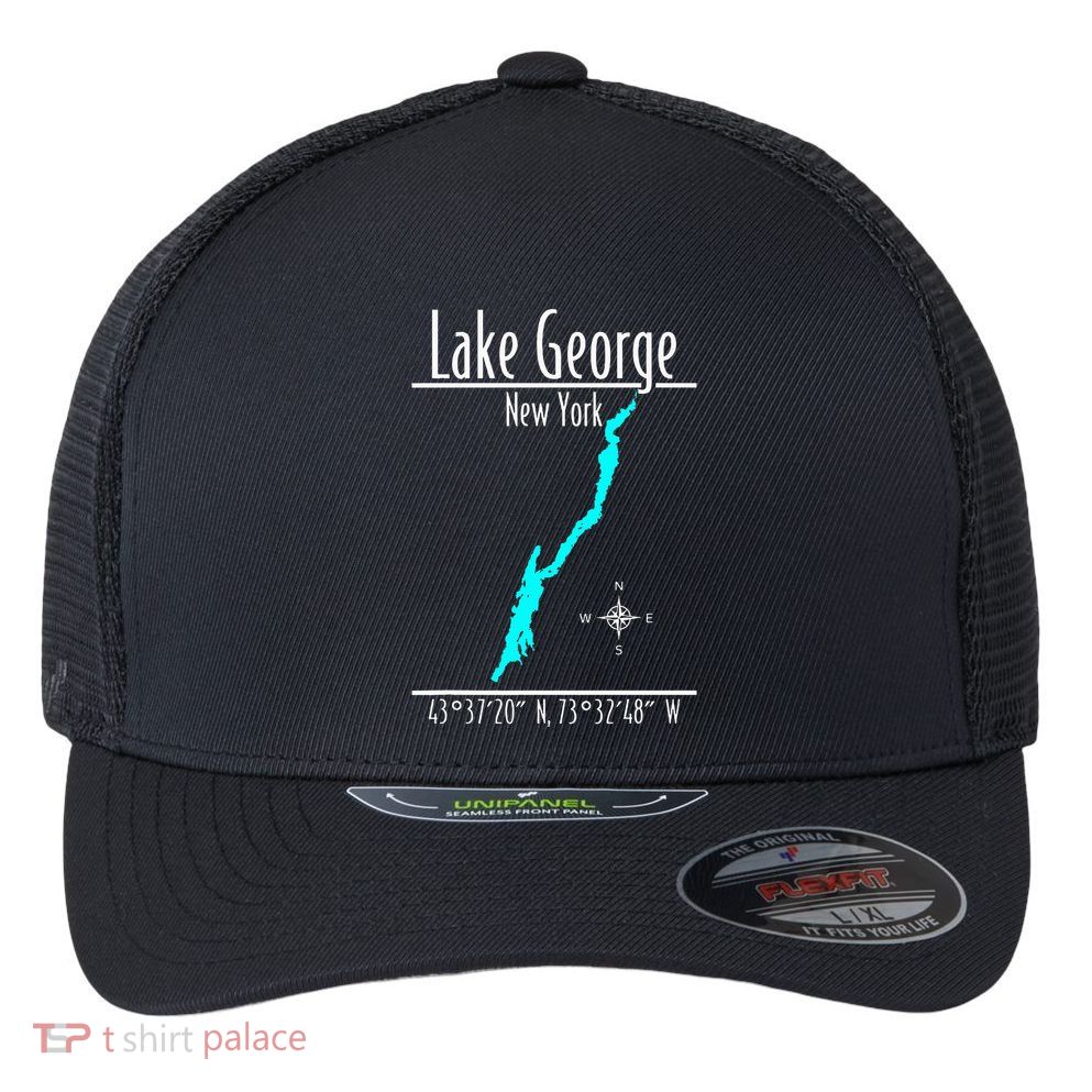 Modern Lake George New York Flexfit Unipanel Trucker Cap