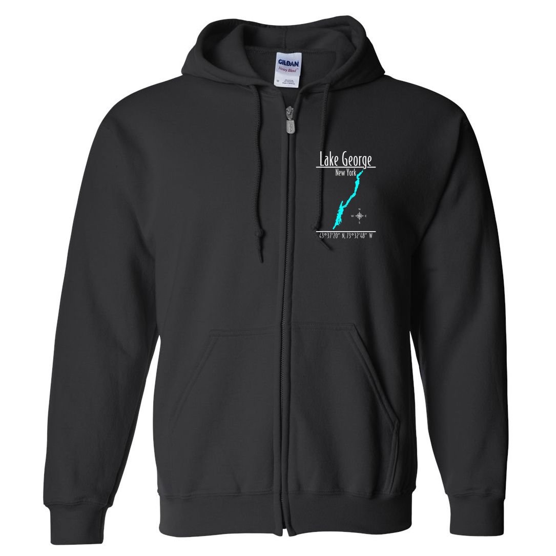Modern Lake George New York Full Zip Hoodie