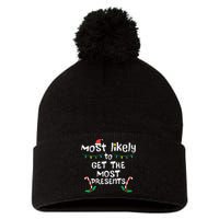 Most Likely Get Most Presents Christmas Xmas Family Matching Pom Pom 12in Knit Beanie