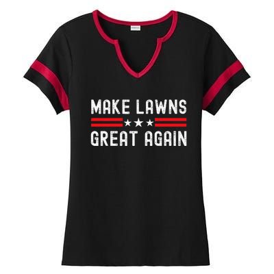 Make Lawns Great Again Funny Lawn Mower Dad Gardener Ladies Halftime Notch Neck Tee