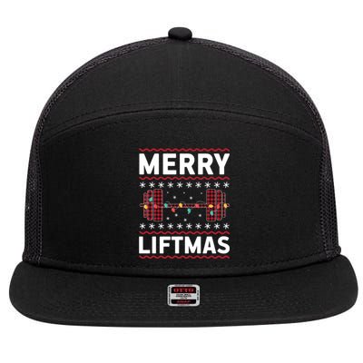 Merry Liftmas Gym Equipt Holiday Gift Ugly Christmas Cute Gift 7 Panel Mesh Trucker Snapback Hat