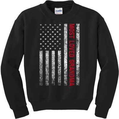 Most Loved Grandma Grandmother Vintage American Flag USA Kids Sweatshirt