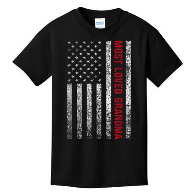 Most Loved Grandma Grandmother Vintage American Flag USA Kids T-Shirt