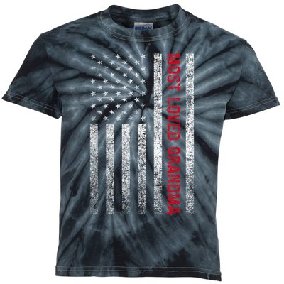 Most Loved Grandma Grandmother Vintage American Flag USA Kids Tie-Dye T-Shirt