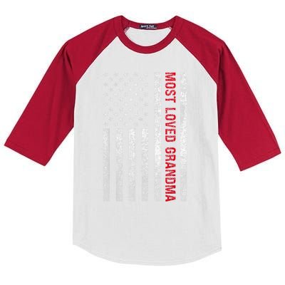 Most Loved Grandma Grandmother Vintage American Flag USA Kids Colorblock Raglan Jersey