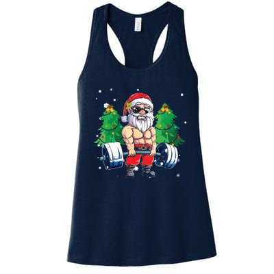 Merry Liftmas Gym Workout Santa Xmas Tree Ugly Christmas Women's Racerback Tank