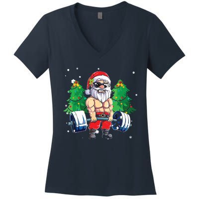 Merry Liftmas Gym Workout Santa Xmas Tree Ugly Christmas Women's V-Neck T-Shirt