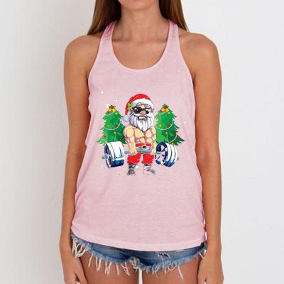 Merry Liftmas Gym Workout Santa Xmas Tree Ugly Christmas Women's Knotted Racerback Tank