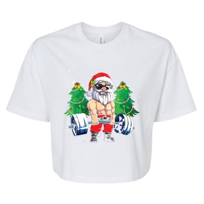 Merry Liftmas Gym Workout Santa Xmas Tree Ugly Christmas Bella+Canvas Jersey Crop Tee