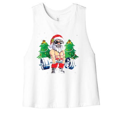 Merry Liftmas Gym Workout Santa Xmas Tree Ugly Christmas Women's Racerback Cropped Tank