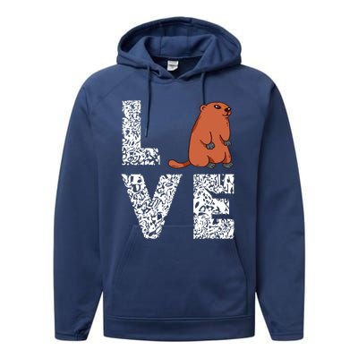 Marmot Love Groundhog Woodchuck Rodent Animal Performance Fleece Hoodie