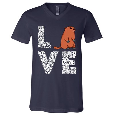 Marmot Love Groundhog Woodchuck Rodent Animal V-Neck T-Shirt