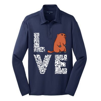 Marmot Love Groundhog Woodchuck Rodent Animal Silk Touch Performance Long Sleeve Polo