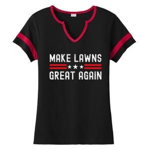 Make Lawns Great Again Funny Lawn Mower Dad Gardener Ladies Halftime Notch Neck Tee