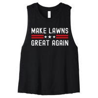 Make Lawns Great Again Funny Lawn Mower Dad Gardener Women's Racerback Cropped Tank