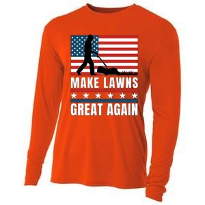 Make Lawns Great Again Funny Lawn Mower Patriotic Usa Flag Gift Cooling Performance Long Sleeve Crew