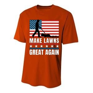 Make Lawns Great Again Funny Lawn Mower Patriotic Usa Flag Gift Performance Sprint T-Shirt