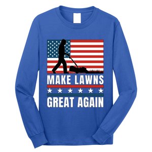 Make Lawns Great Again Funny Lawn Mower Patriotic Usa Flag Gift Long Sleeve Shirt