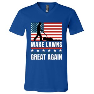 Make Lawns Great Again Funny Lawn Mower Patriotic Usa Flag Gift V-Neck T-Shirt