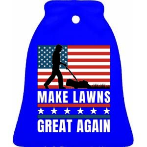 Make Lawns Great Again Funny Lawn Mower Patriotic Usa Flag Gift Ceramic Bell Ornament