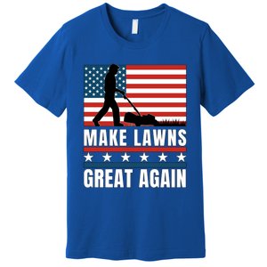 Make Lawns Great Again Funny Lawn Mower Patriotic Usa Flag Gift Premium T-Shirt