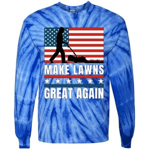 Make Lawns Great Again Funny Lawn Mower Patriotic Usa Flag Gift Tie-Dye Long Sleeve Shirt