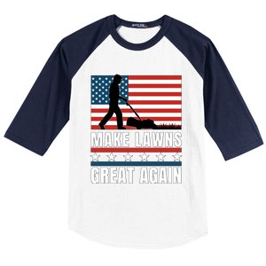 Make Lawns Great Again Funny Lawn Mower Patriotic Usa Flag Gift Baseball Sleeve Shirt